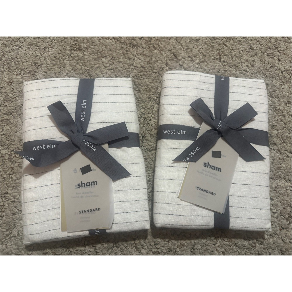West ElmBelgian Flax Linen Graduated Stripe Standard Sham  Set NWT!